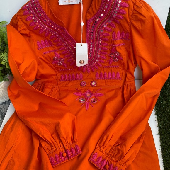 Tory Burch🍁🍂Tangerine Embellished Embroidered Tunic $350 NWT - Picture 7 of 12